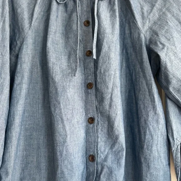 J. Crew Blue Button-Front Peasant Blouse with Tie Neck - Picture 5 of 6